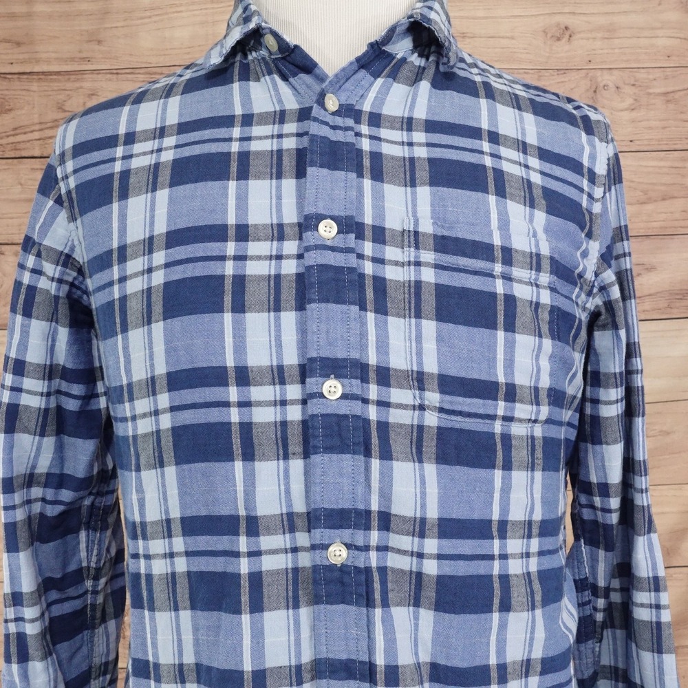 Gap Shirt Mens M Blue Plaid Long Sleeve Button-Up Cotton Standard Fit Casual